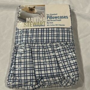 Martha Stewart Vintage 90's Indigo Checkered Ruffled Pillowcases Set 200 Thread